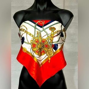 Berkshire 33 inch square scarf. Beautiful red, navy, gold. Head-wrap,halter top